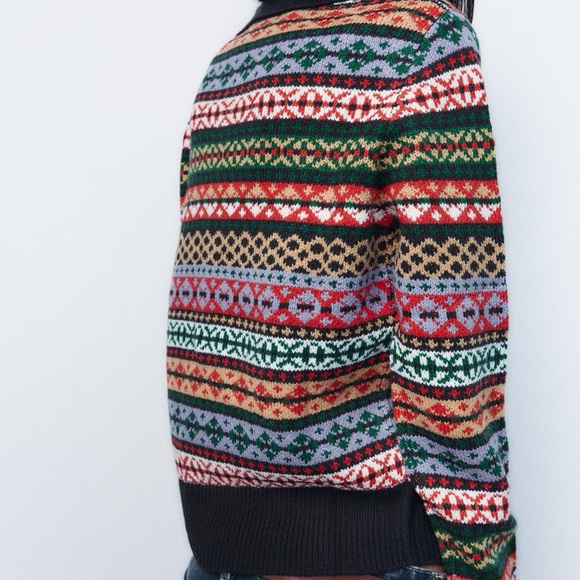 Zara Colorful Patterned Sweater, Size Large - Picture 4 of 9